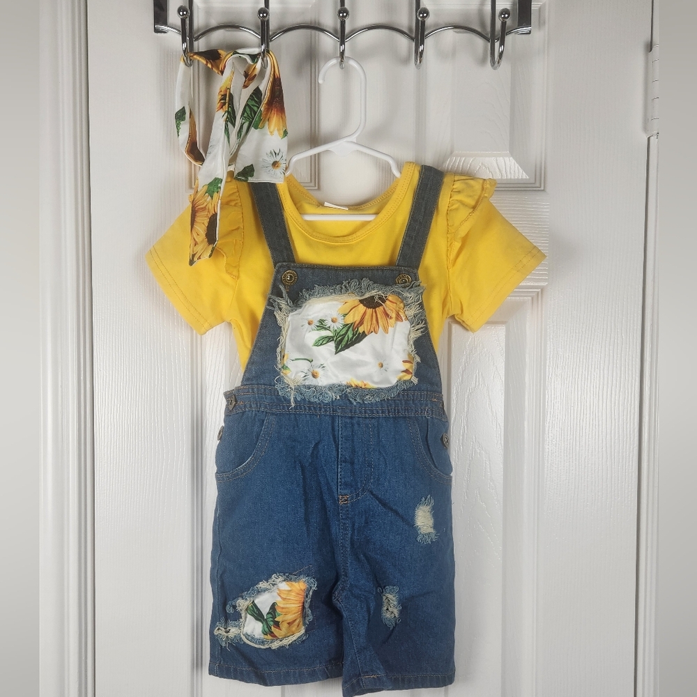 Temu overalls set with hair tie, size 100